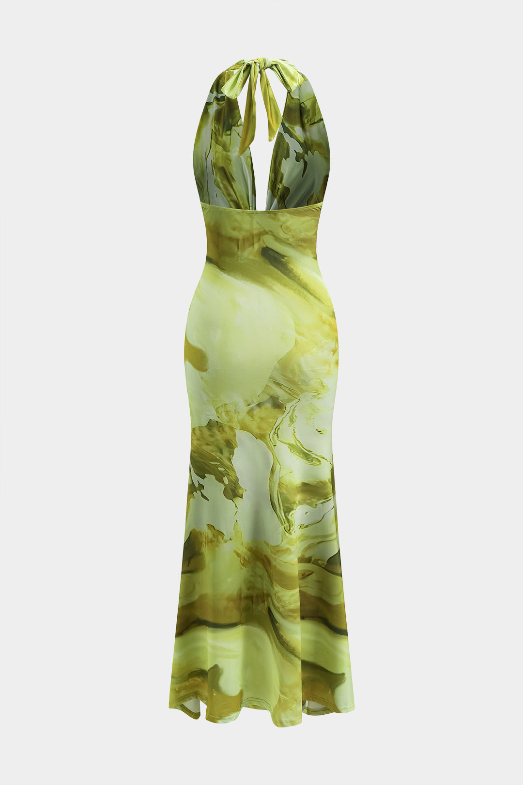 Vestido Maxi de Ante Sedoso Escote Drapeado Espalda Desnuda