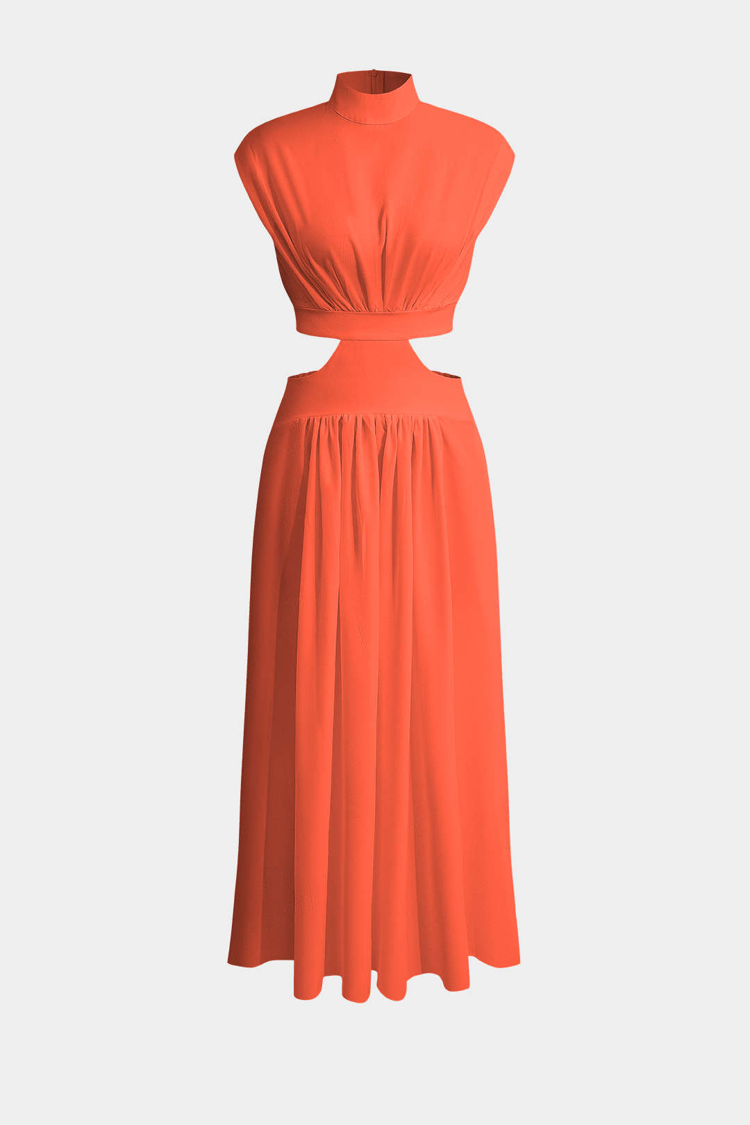 Vestido Maxi Plisado Con Cuello Alto Y Abertura Elegante