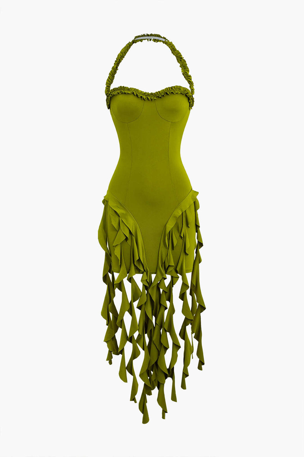 Vestido Mini Halter Bustier Con Flecos Espalda Abierta