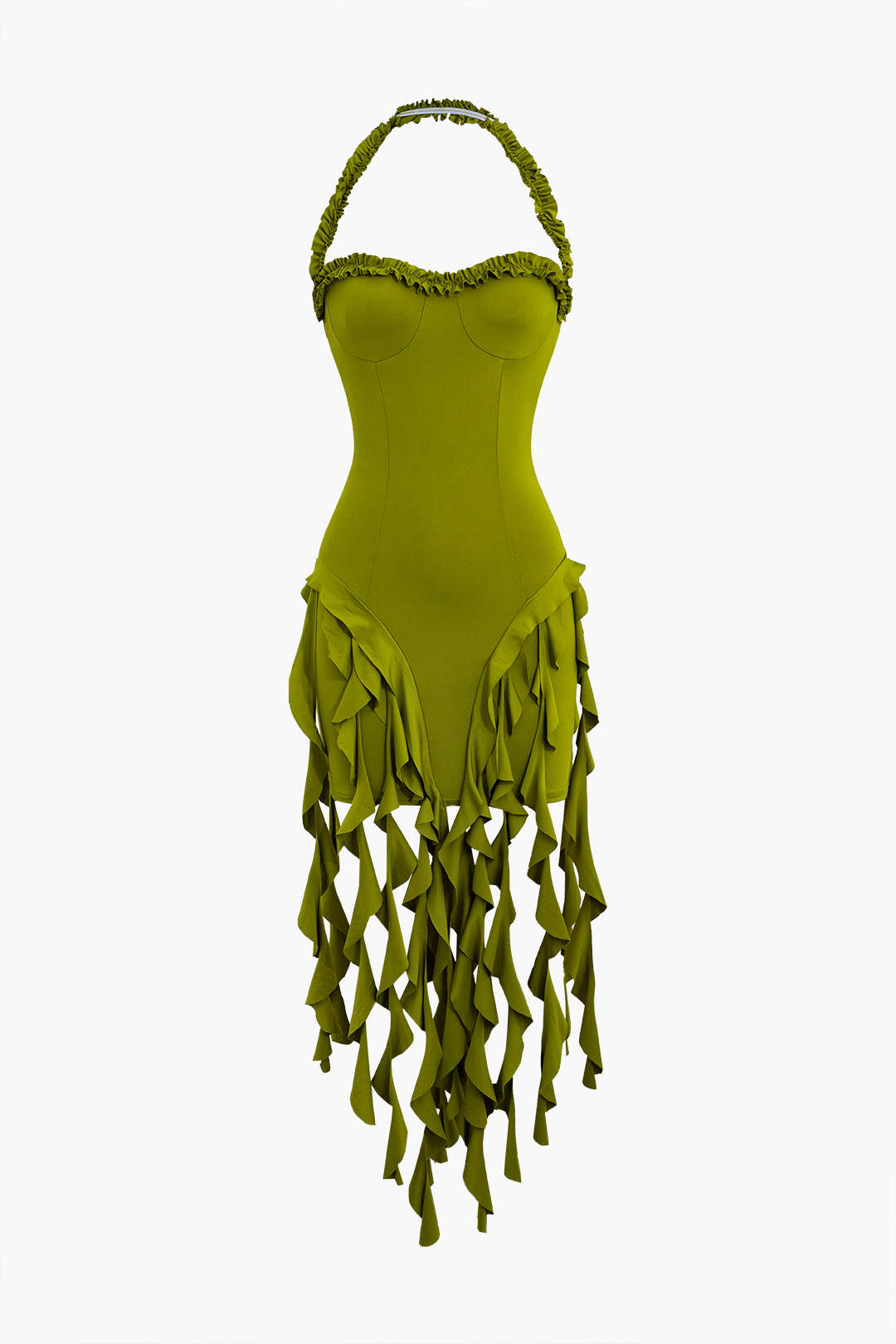 Vestido Mini Halter Bustier Con Flecos Espalda Abierta