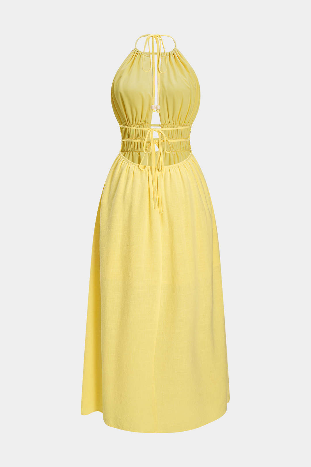 Vestido Maxi Halter Sin Mangas Con Recortes Elegante