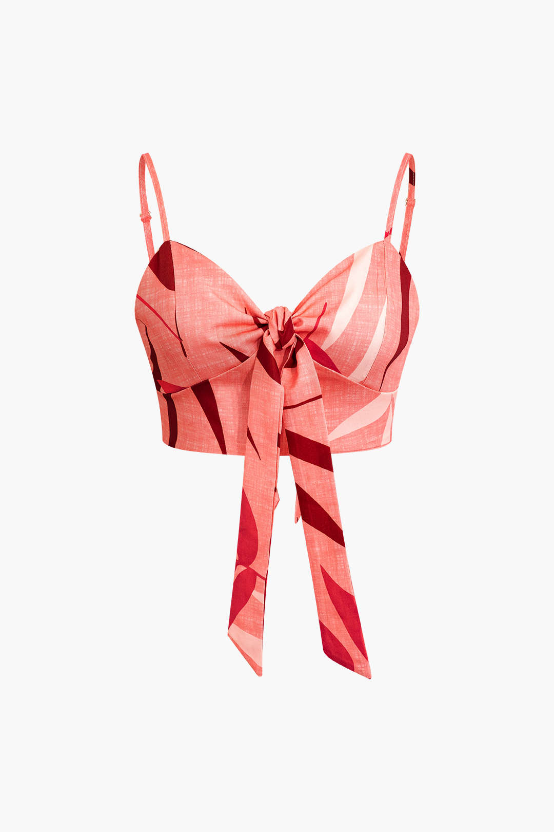 Conjunto Top Espagueti Pantalón Estampado Hojas De Bambú