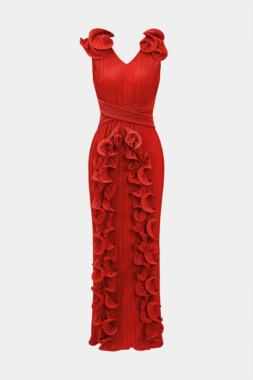 Vestido Midi Con Cuello En V Y Textura Floral 3D Sutil