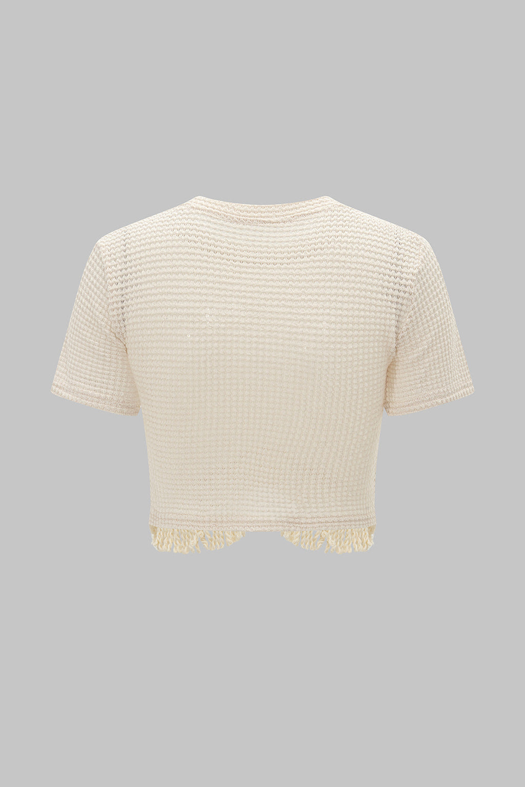 Blusa de Punto con Flecos Manga Corta Hombros Descubiertos