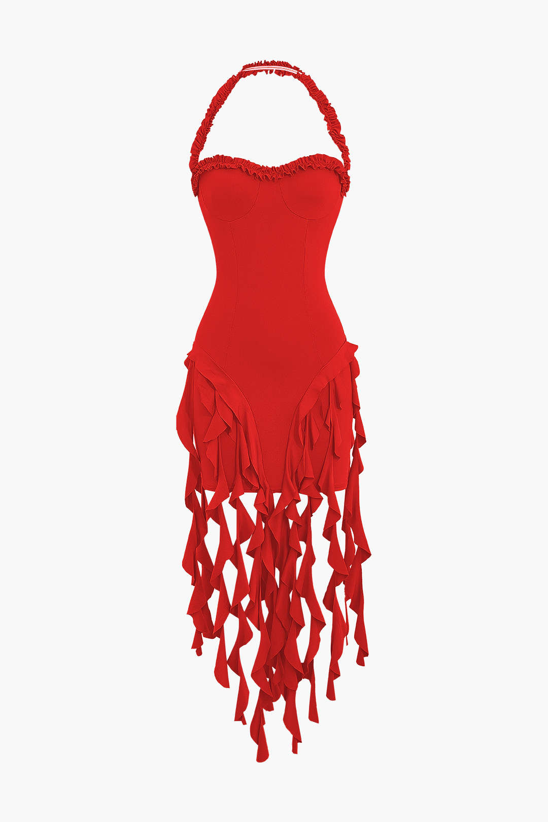 Vestido Mini Halter Bustier Con Flecos Espalda Abierta