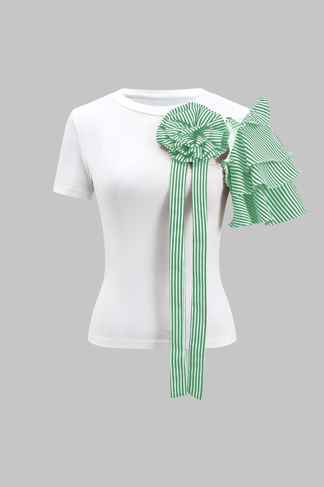 Blusa Rayas 3D con Flores y Pantalón Ancho con Botones