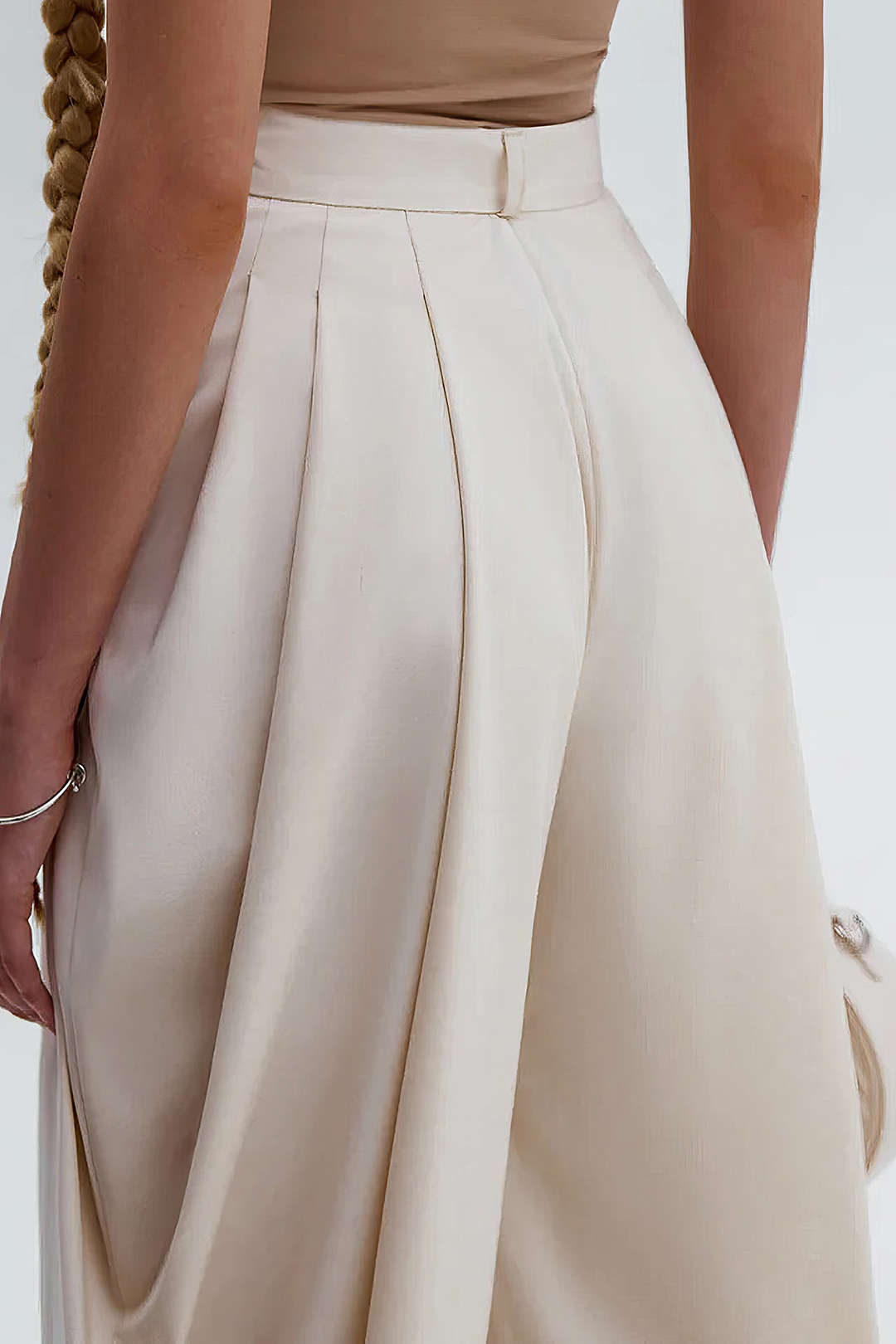 Pantalones Rectos Para Mujer Con Volante Y Drapado Brillante