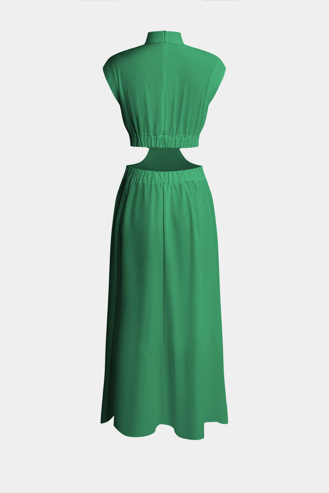 Vestido Maxi Plisado Con Cuello Alto Y Abertura Elegante