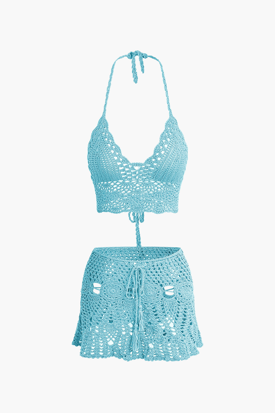 Conjunto Dos Piezas Ganchillo Halter Top Y Falda Mini