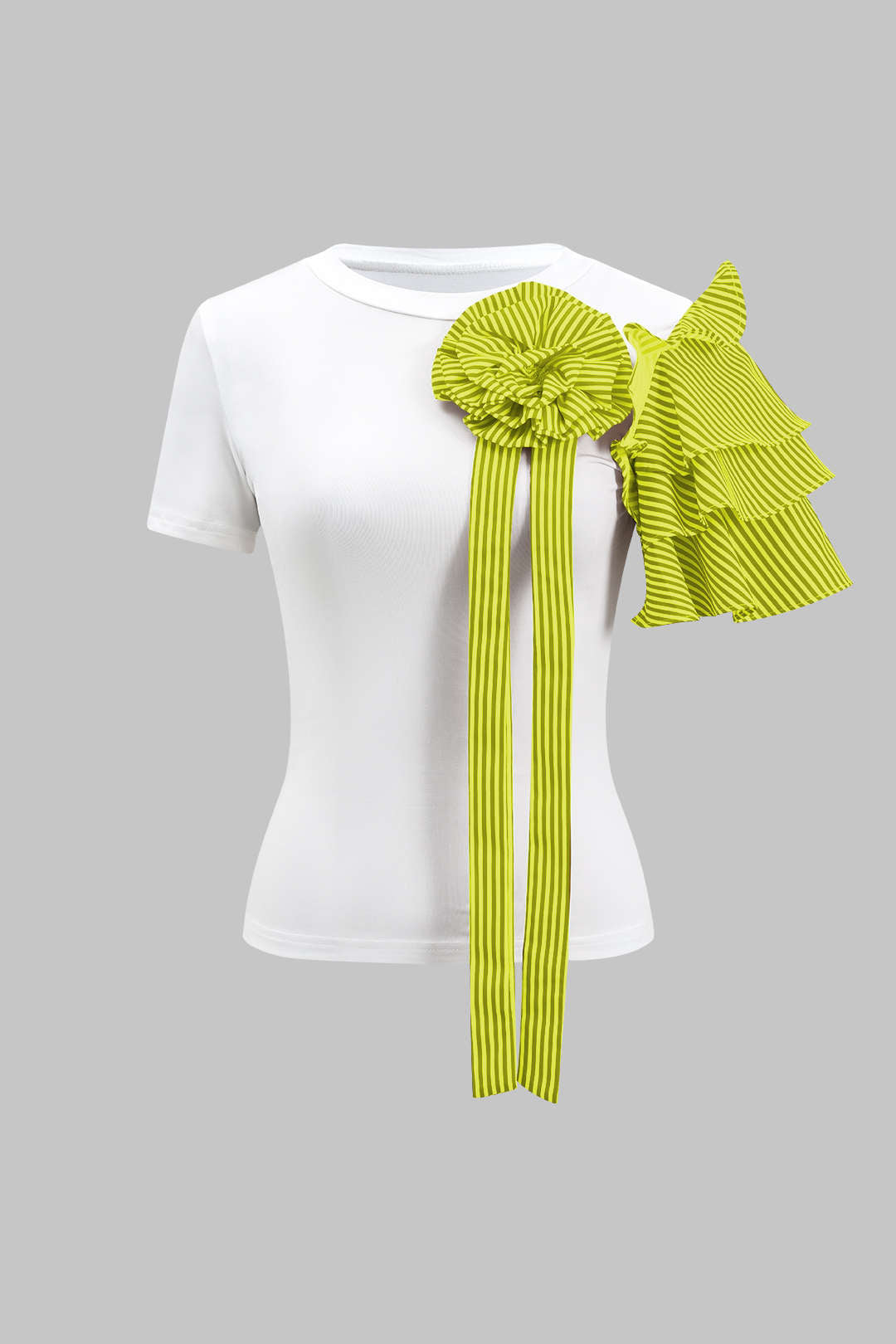 Blusa Rayas 3D con Flores y Pantalón Ancho con Botones