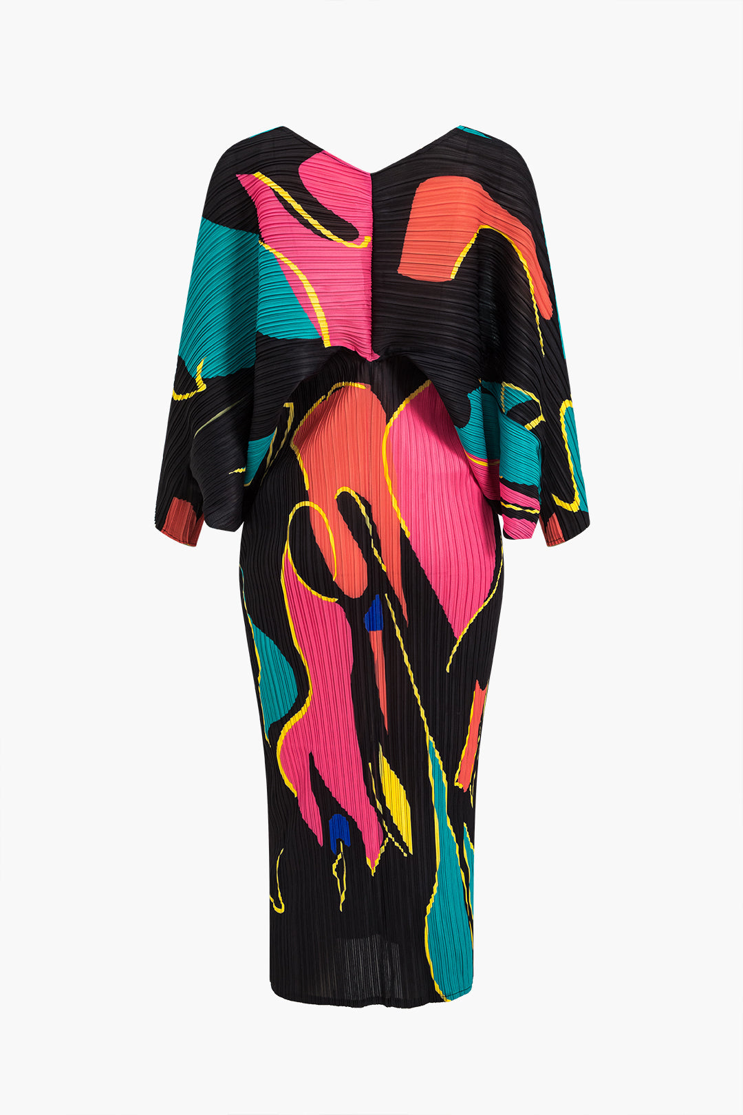 Vestido Maxi Estampado en Bloques de Color con Pliegues