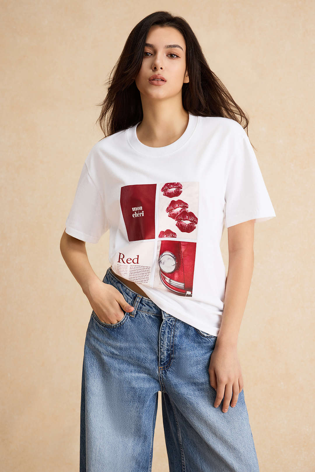 Camiseta Unisex Estampado De Letras Con Cuello Redondo
