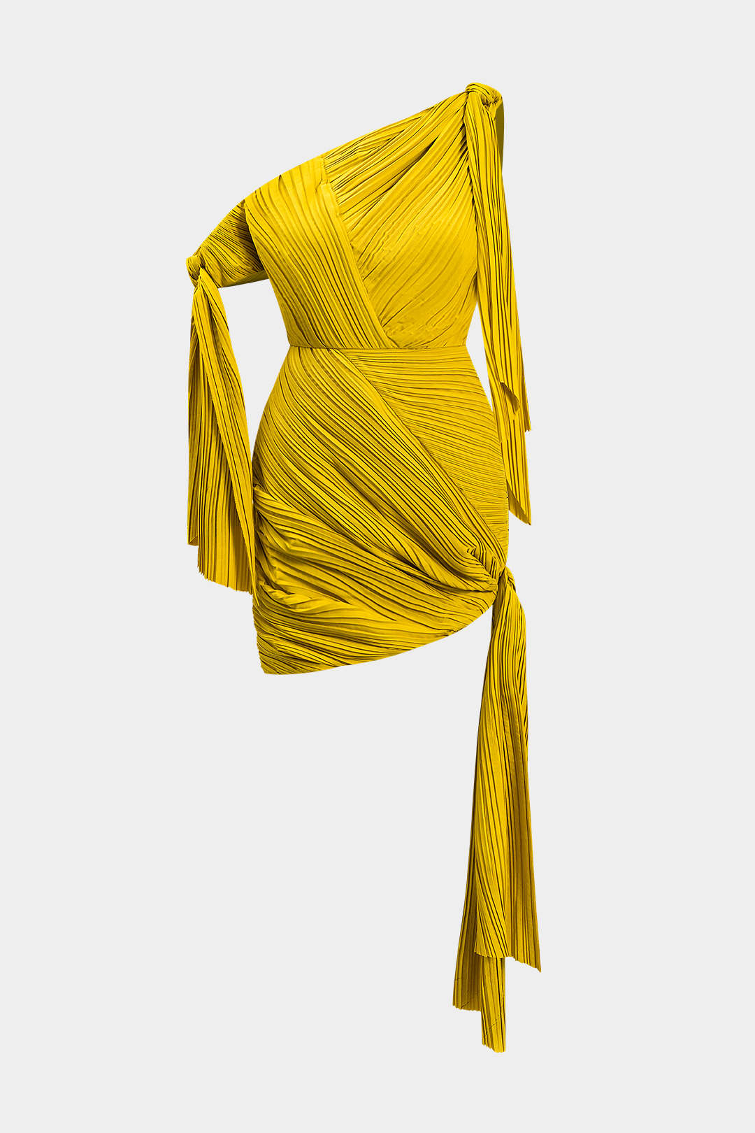 Vestido Mini Asimétrico Sin Manga Con Pliegues Elegante
