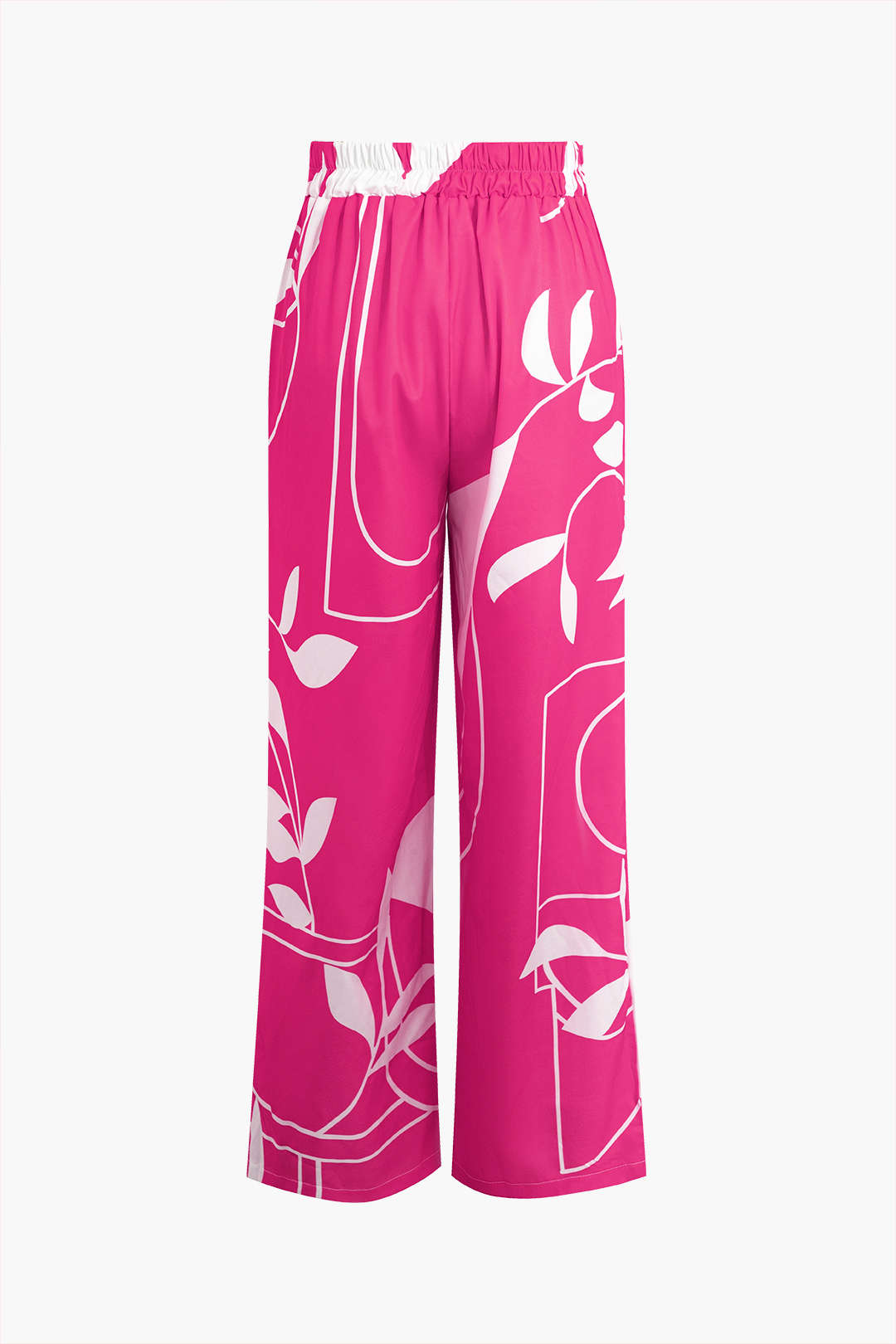 Conjunto Top Espagueti Pantalón Estampado Hojas De Bambú