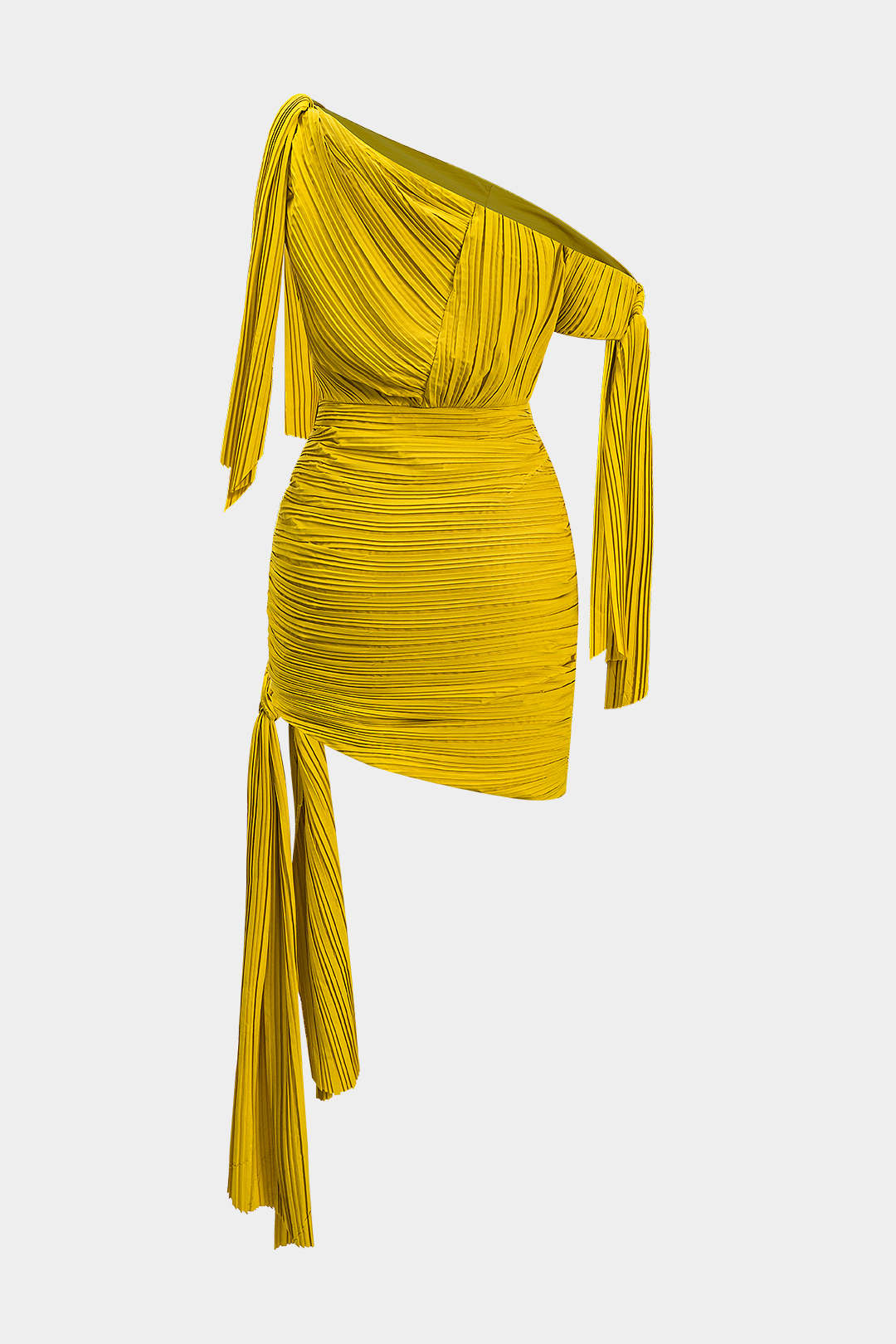 Vestido Mini Asimétrico Sin Manga Con Pliegues Elegante