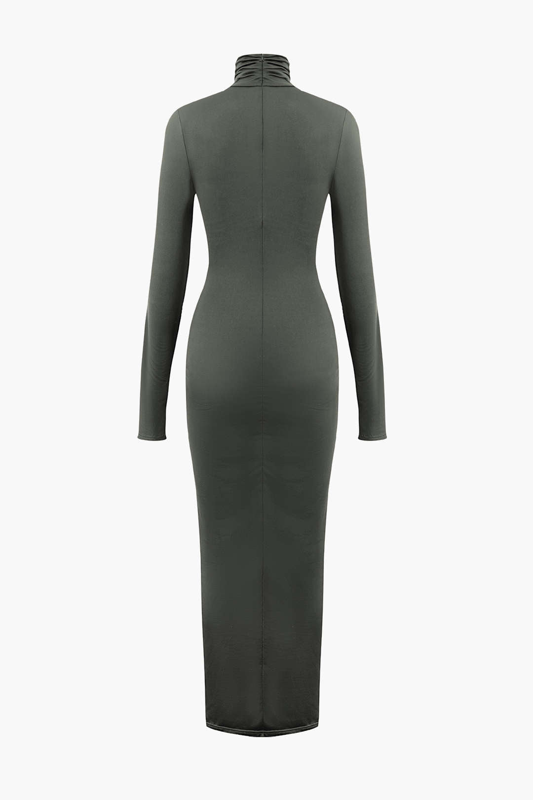Vestido Maxi Drapeado Con Cuello Alto Manga Larga Elegante