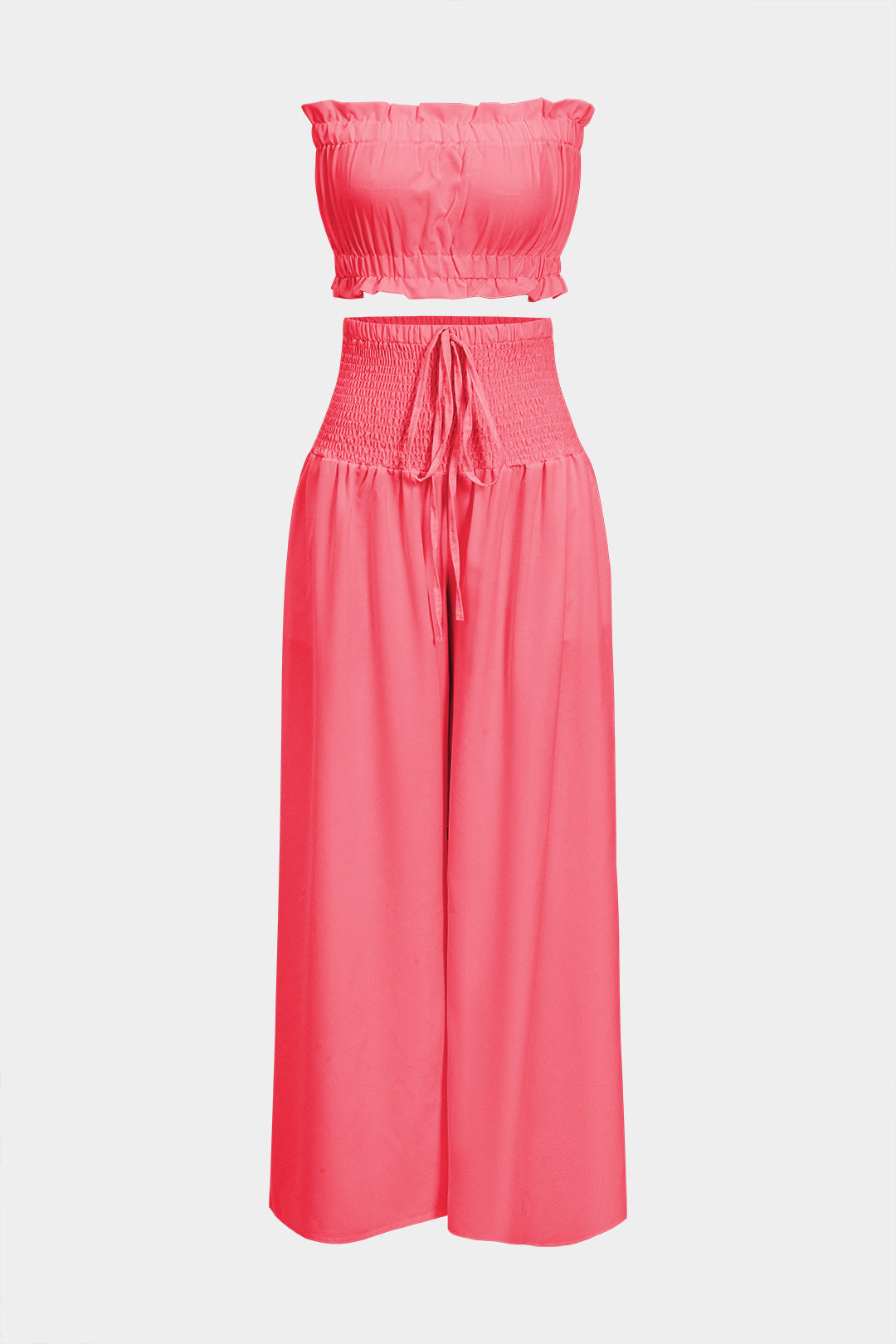 Conjunto Dos Piezas Top Volantes Y Pantalón Pierna Ancha
