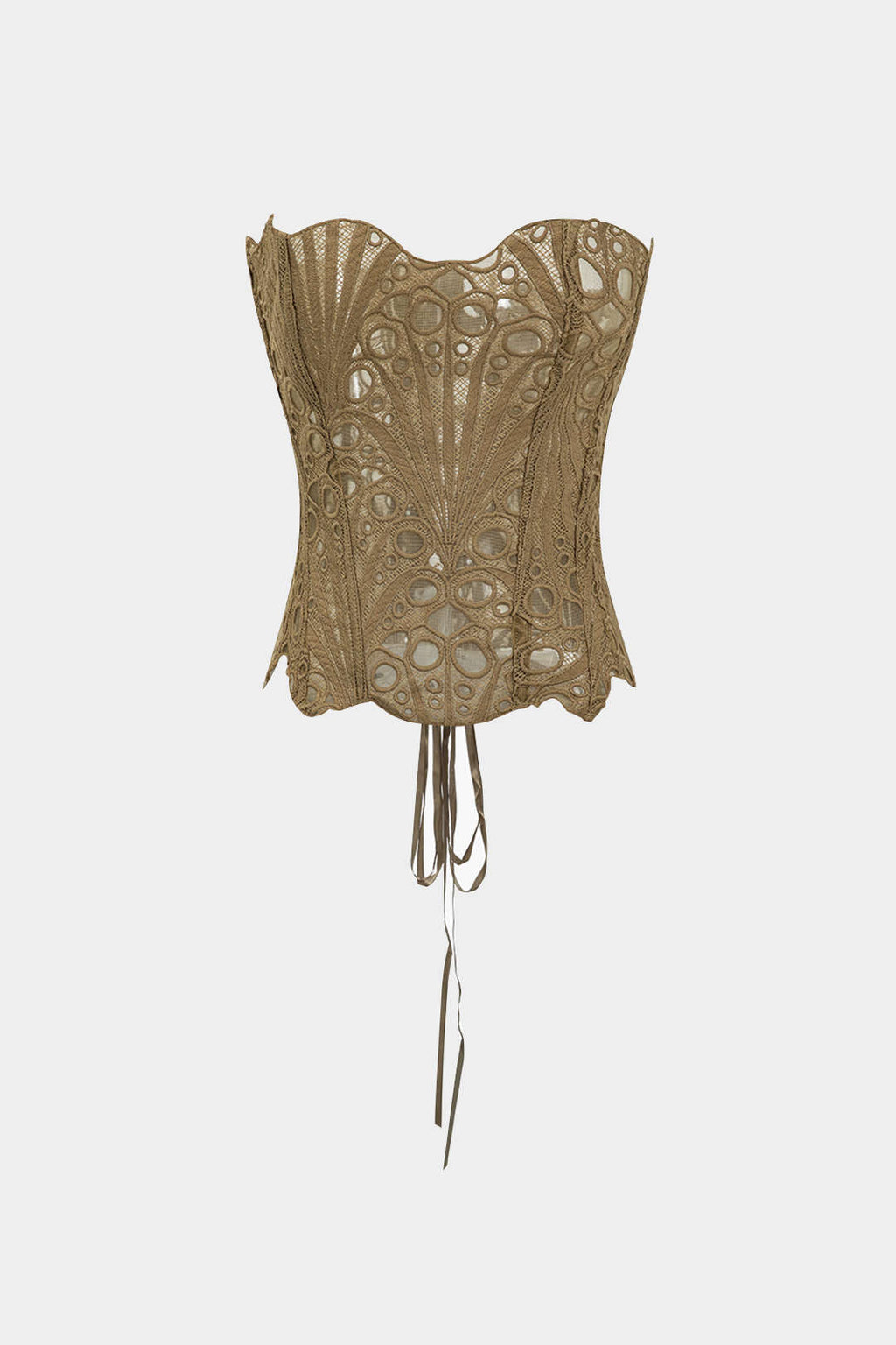 Crop Top Transparente de Encaje Espalda Lazo para Noche