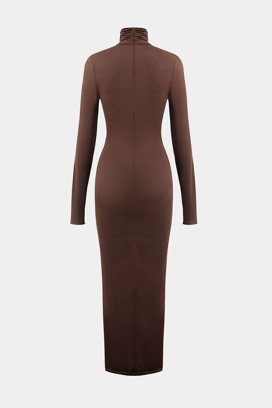 Vestido Maxi Drapeado Con Cuello Alto Manga Larga Elegante