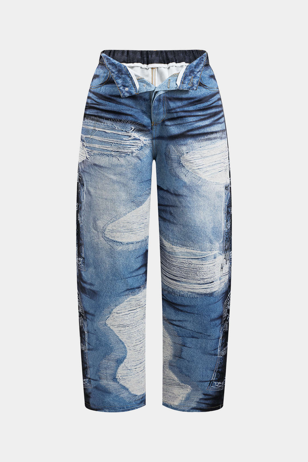 Pantalones Abstractos Con Bolsillos Botón Diario Estilo