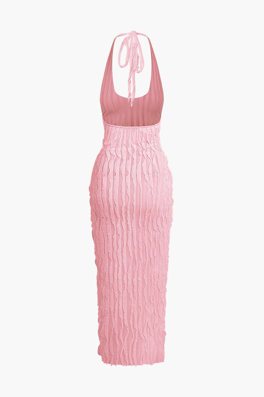 Vestido Maxi Halter Transparente Texturizado Con Volantes