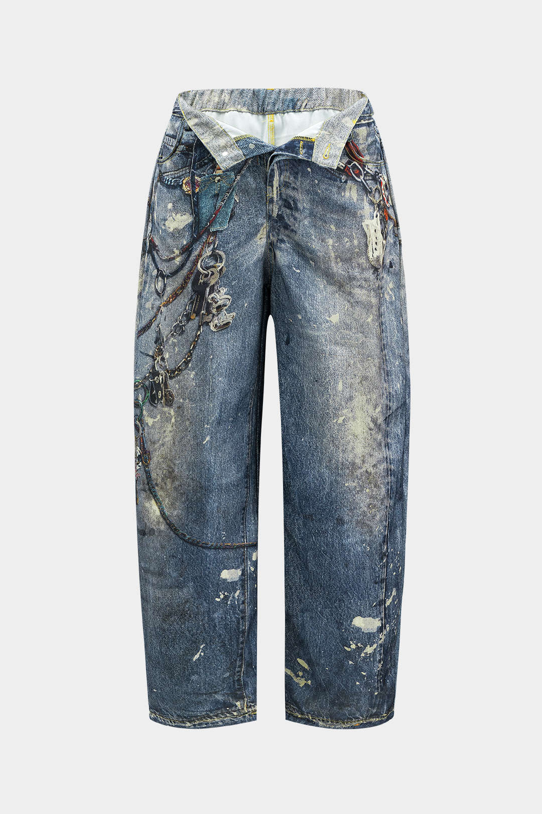 Pantalones Anchos Con Bloques De Color Botones Mujer Casual