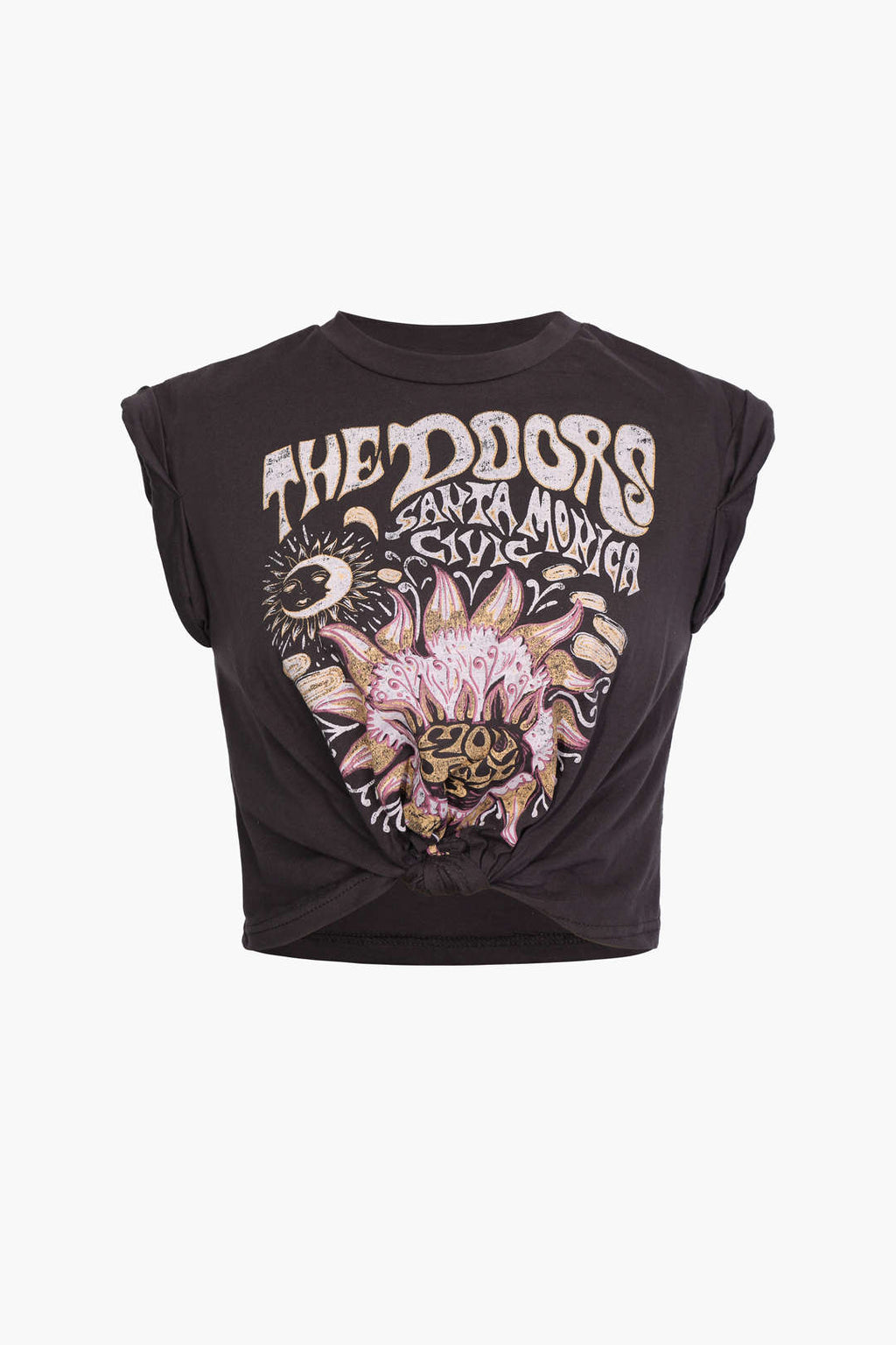 Camiseta Estampada Floral Con Borde Nudo Manga Corta