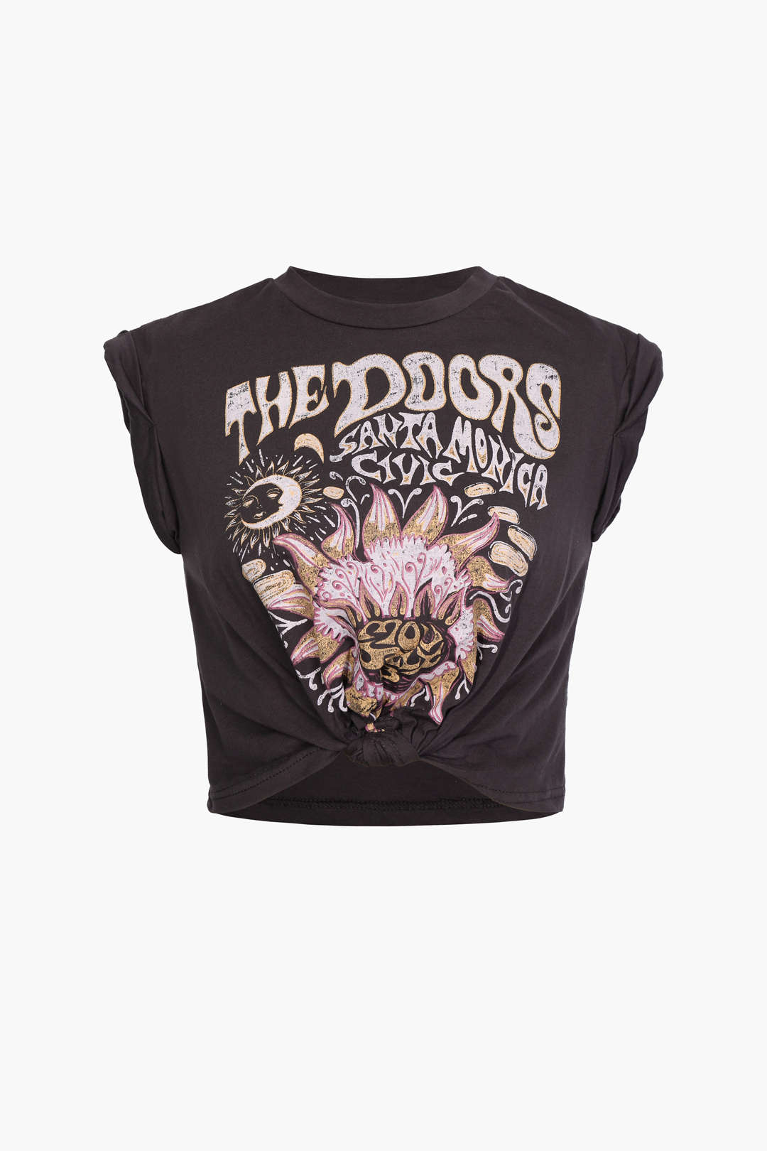 Camiseta Estampada Floral Con Borde Nudo Manga Corta
