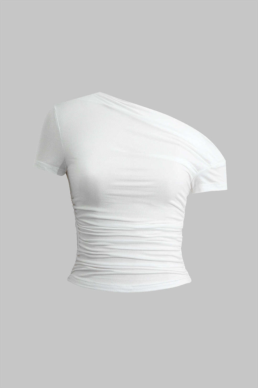 Camiseta Básica Asimétrica Drapada Para Uso Diario Versátil