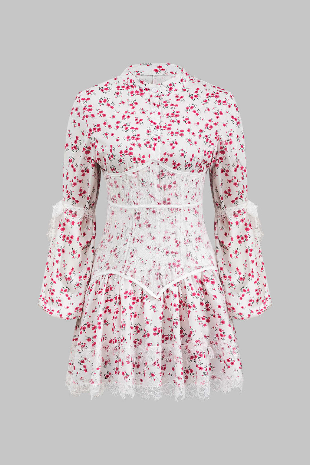 Vestido Mini De Manga Larga Con Encaje Floral Ditsy