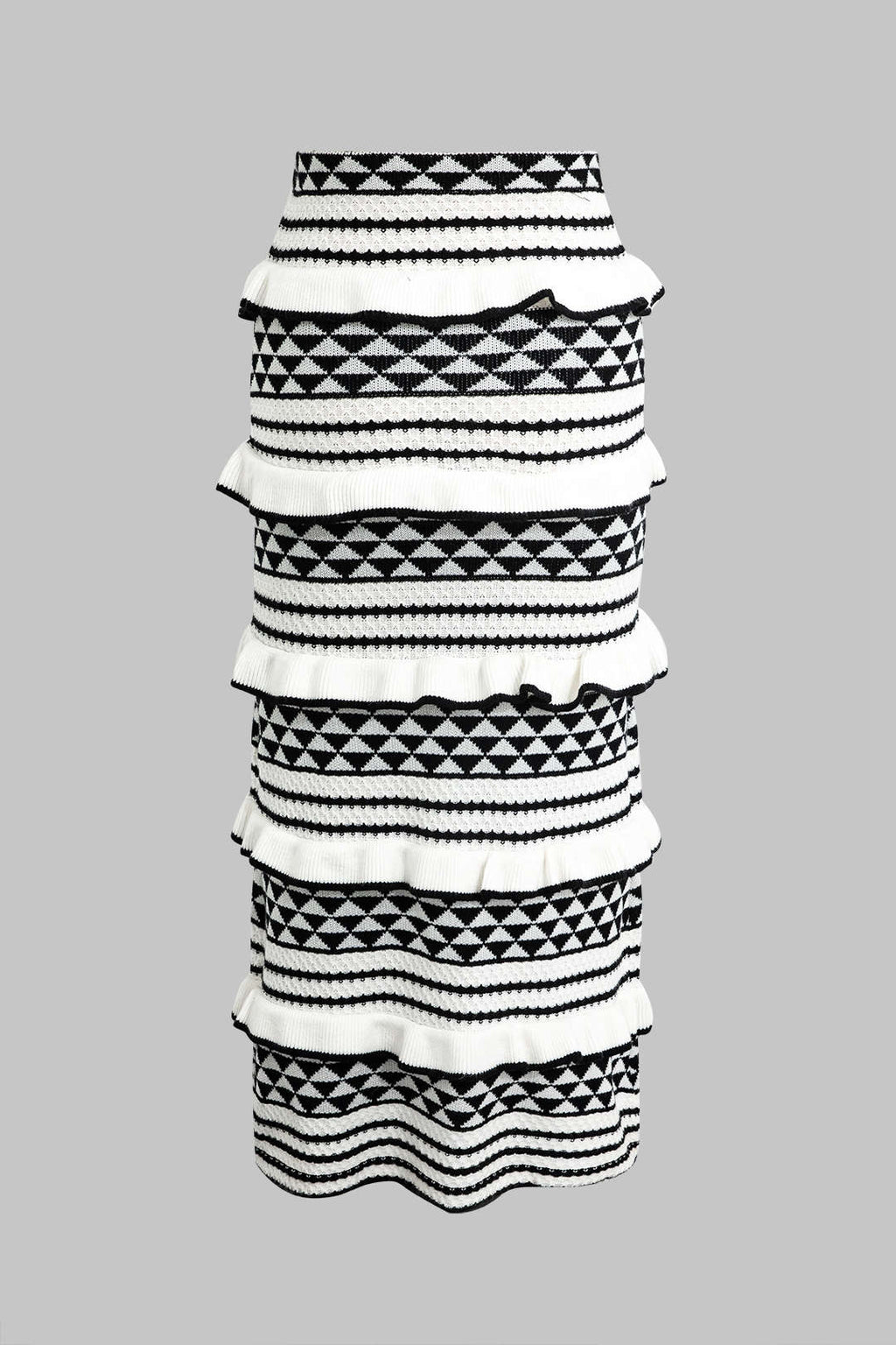 Conjunto Corsé Bandeau Rayado con Falda Midi de Volantes