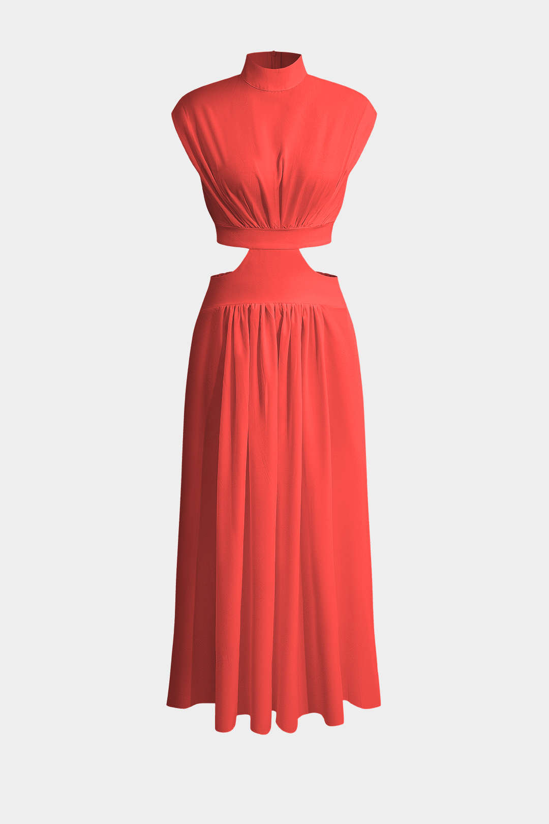 Vestido Maxi Plisado Con Cuello Alto Y Abertura Elegante
