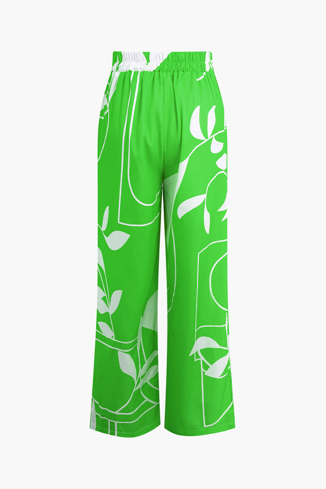 Conjunto Top Espagueti Pantalón Estampado Hojas De Bambú