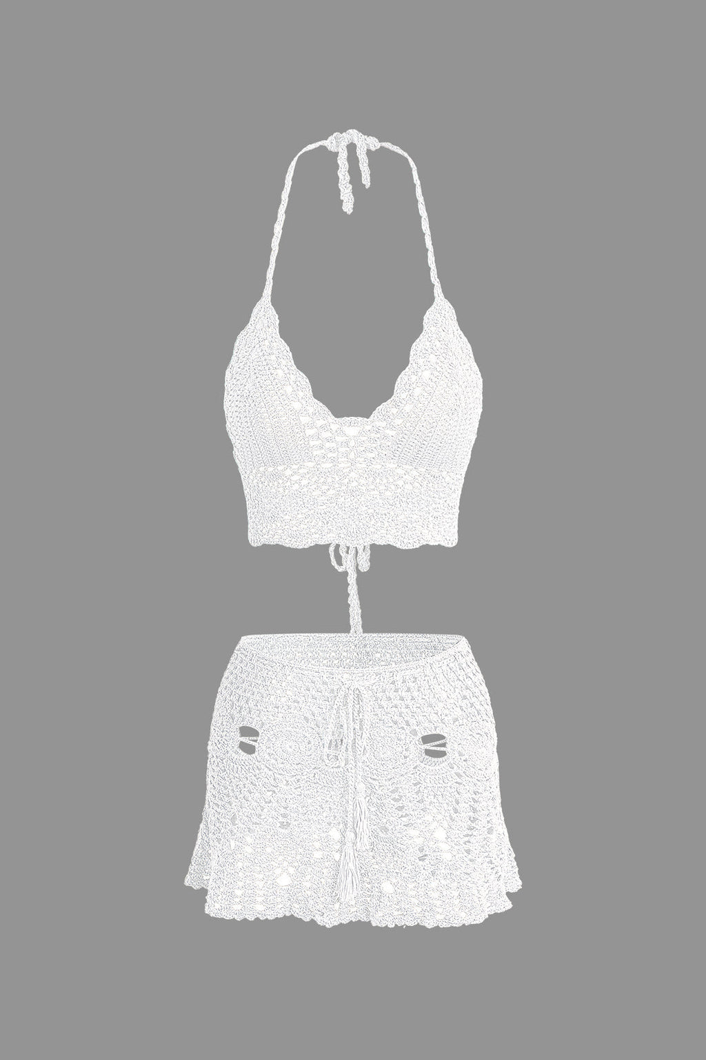 Conjunto Dos Piezas Ganchillo Halter Top Y Falda Mini