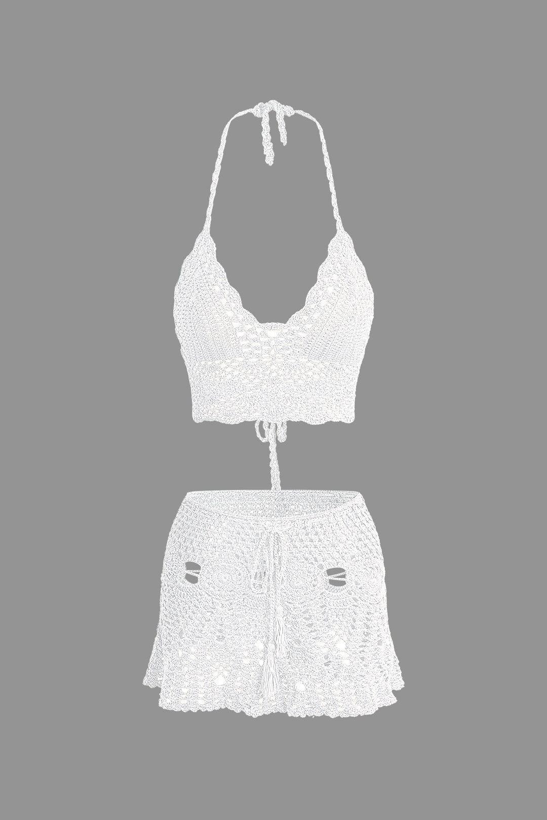 Conjunto Dos Piezas Ganchillo Halter Top Y Falda Mini