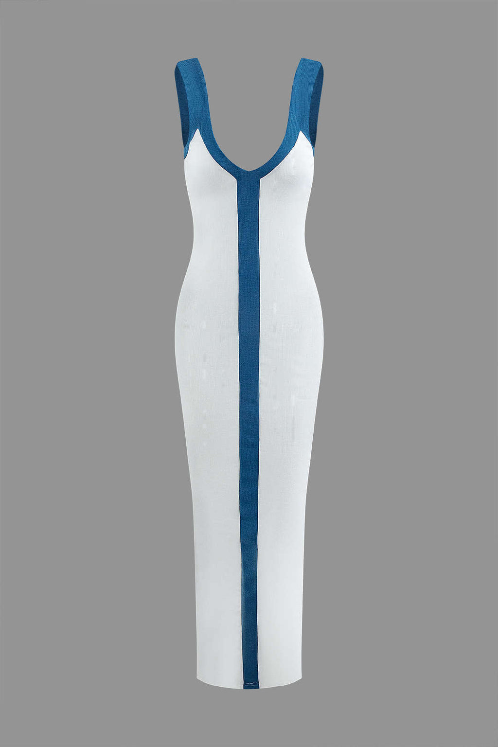 Vestido Maxi Color Block Con Escote En V Y Ribbed Elegante