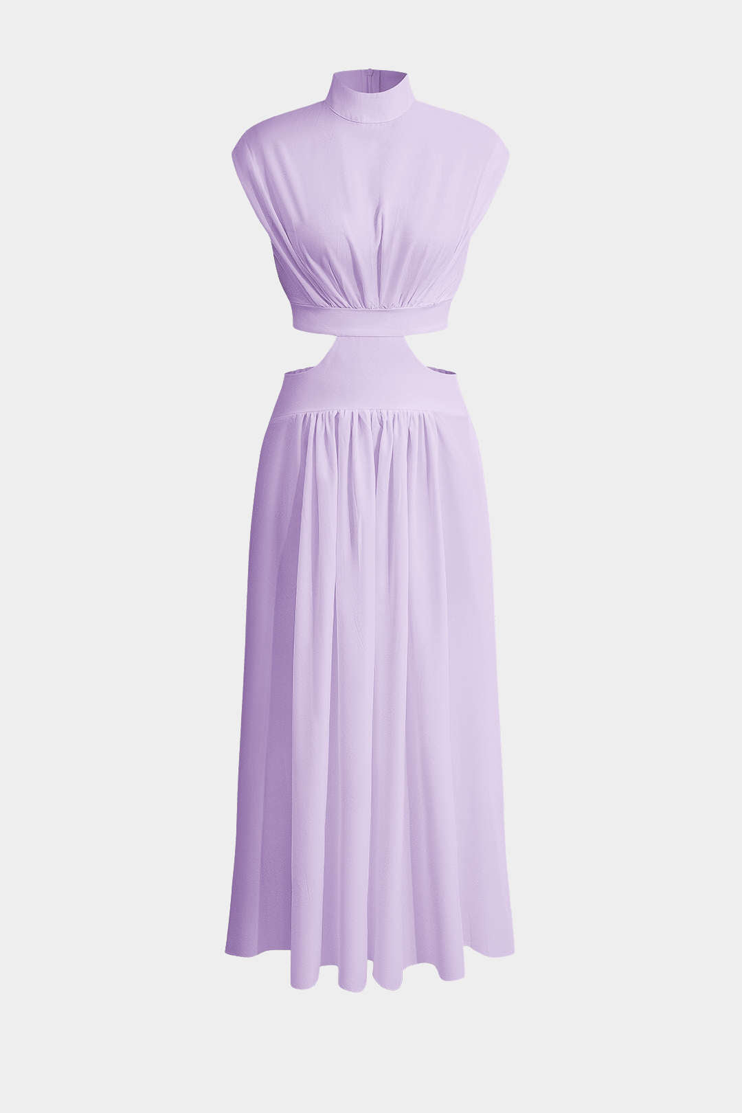 Vestido Maxi Plisado Con Cuello Alto Y Abertura Elegante