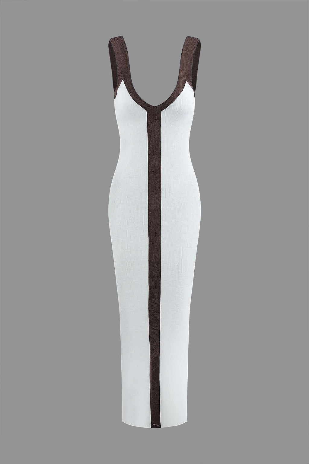Vestido Maxi Color Block Con Escote En V Y Ribbed Elegante