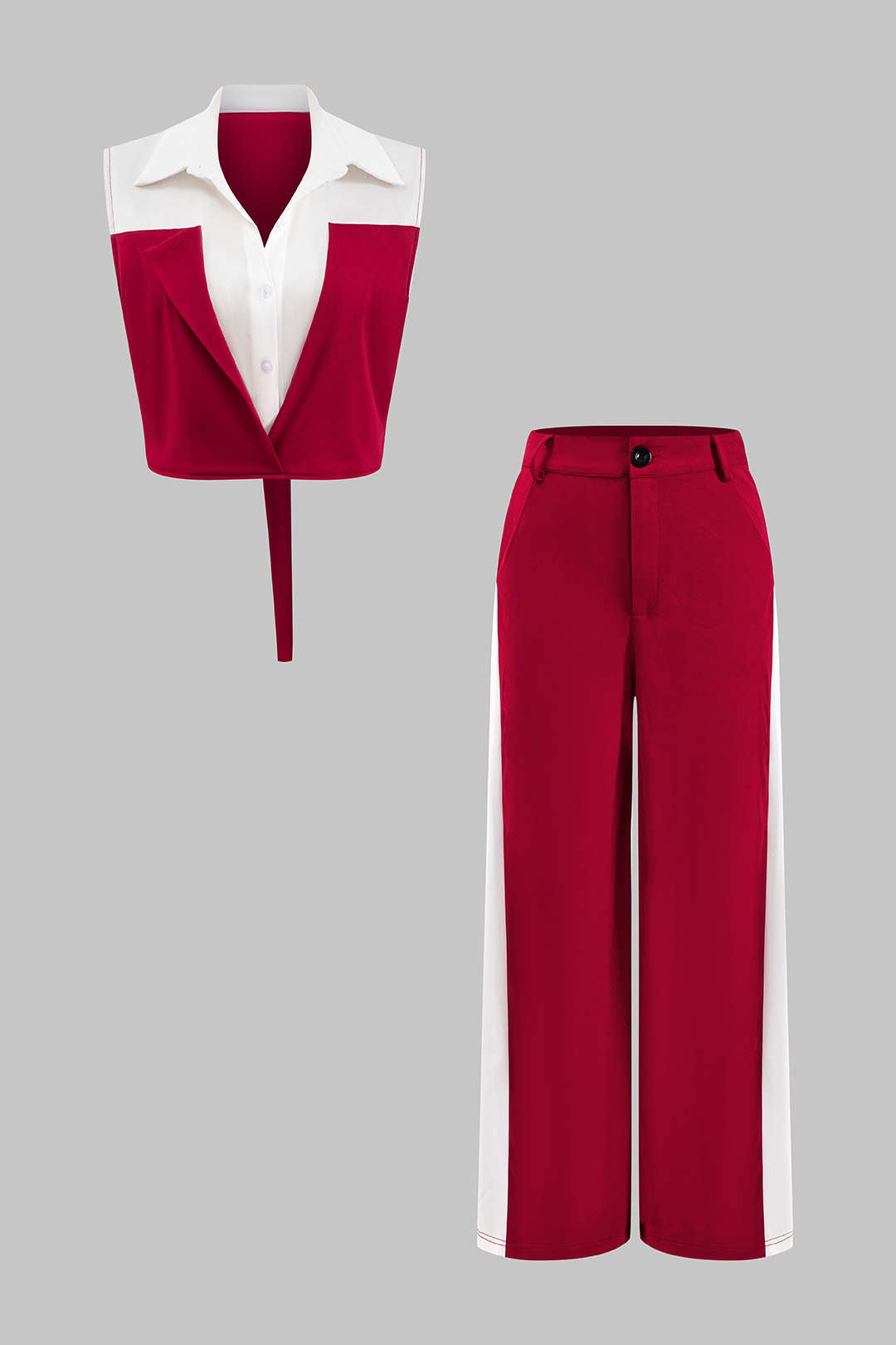 Conjunto Blusa Patchwork Sin Mangas Pantalón Con Bolsillos