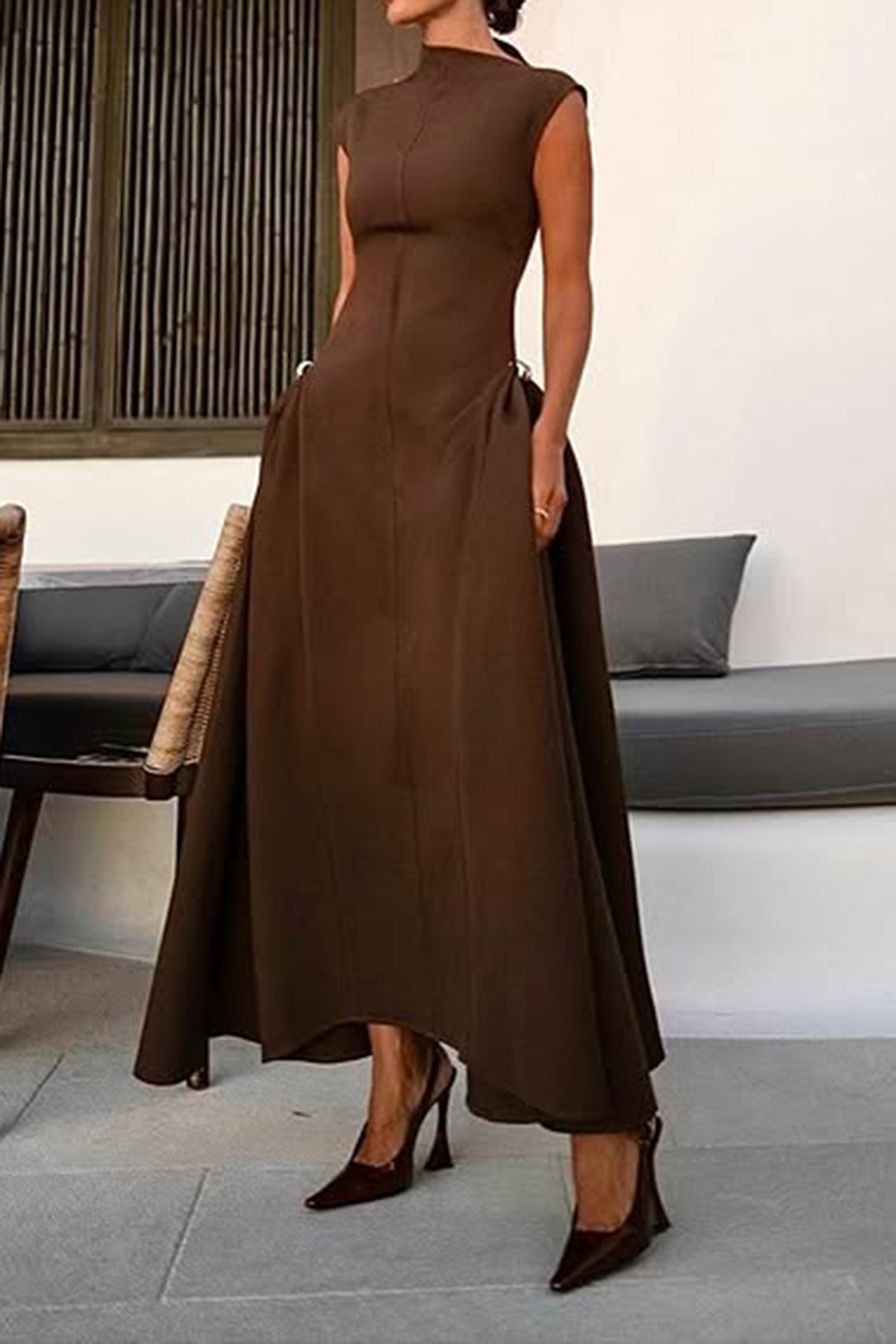 Vestido Maxi Strapless Con Detalle Cierre Metálico