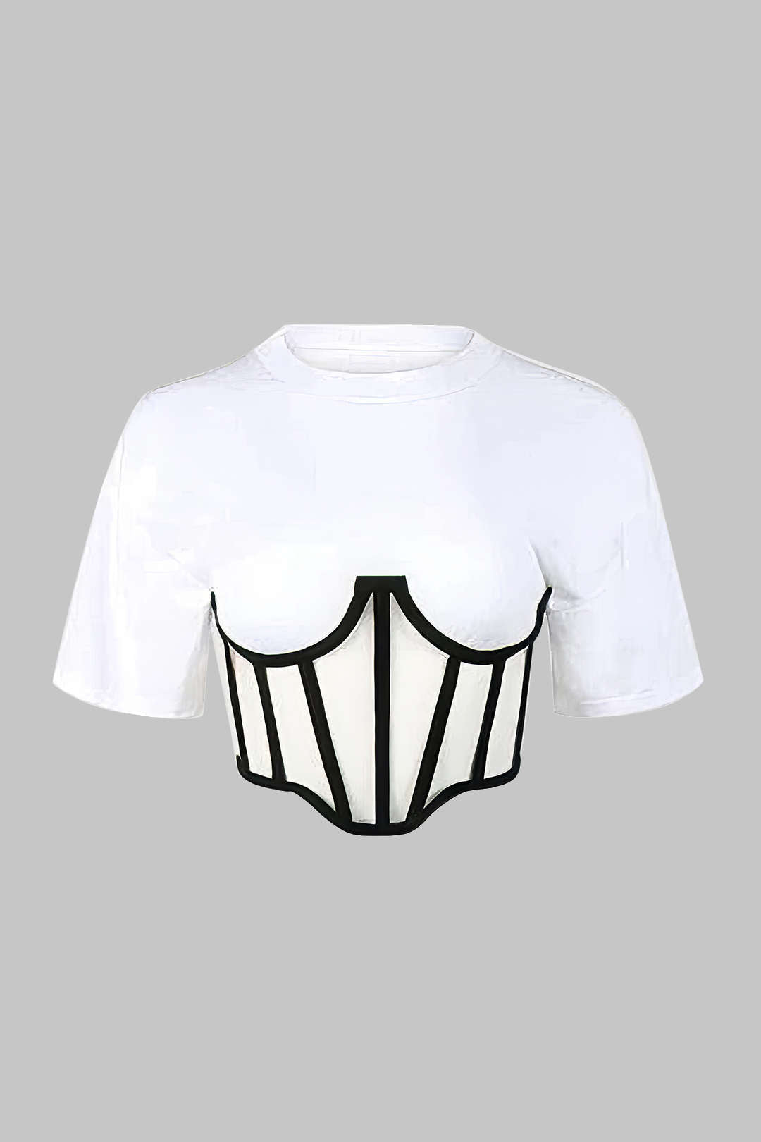 Camiseta Corsé con Cremallera Manga Corta Cuello Redondo
