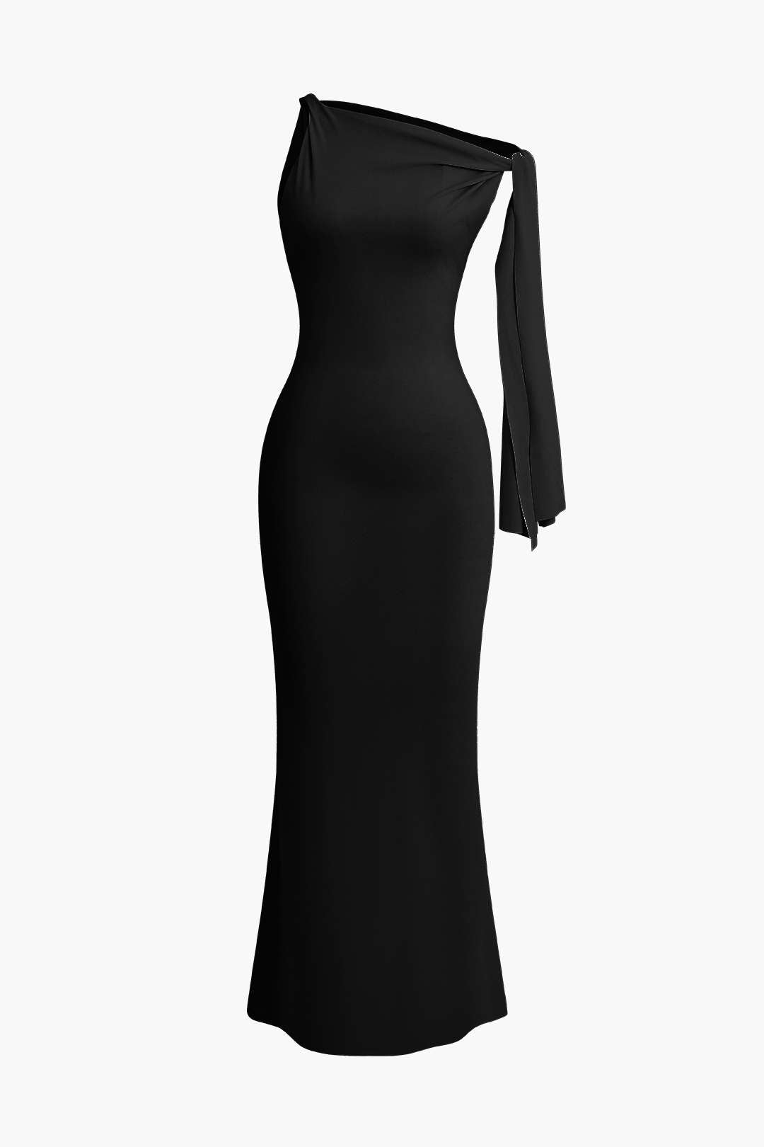 Vestido Maxi Sirena Asimétrico Con Nudo Elegante Lujo