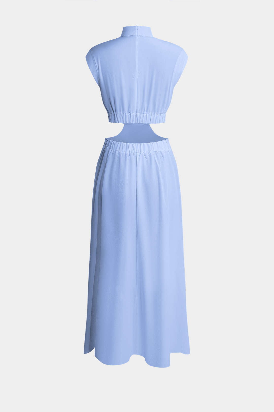 Vestido Maxi Plisado Con Cuello Alto Y Abertura Elegante