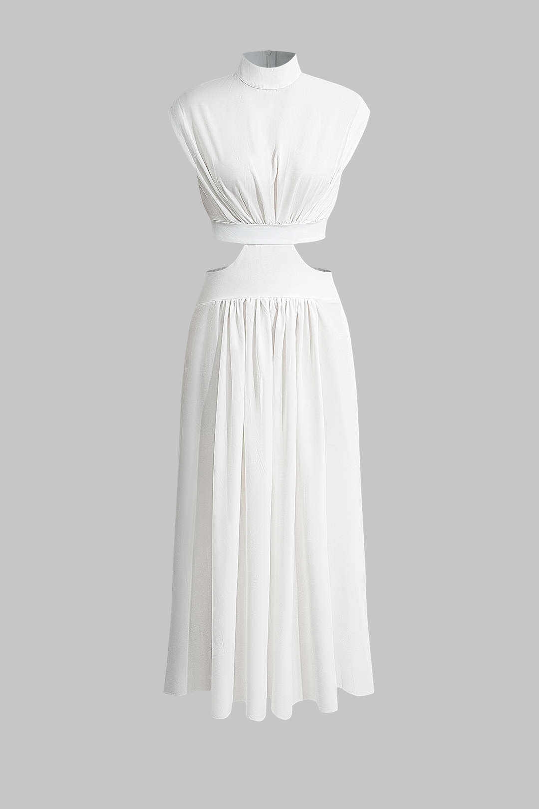 Vestido Maxi Plisado Con Cuello Alto Y Abertura Elegante
