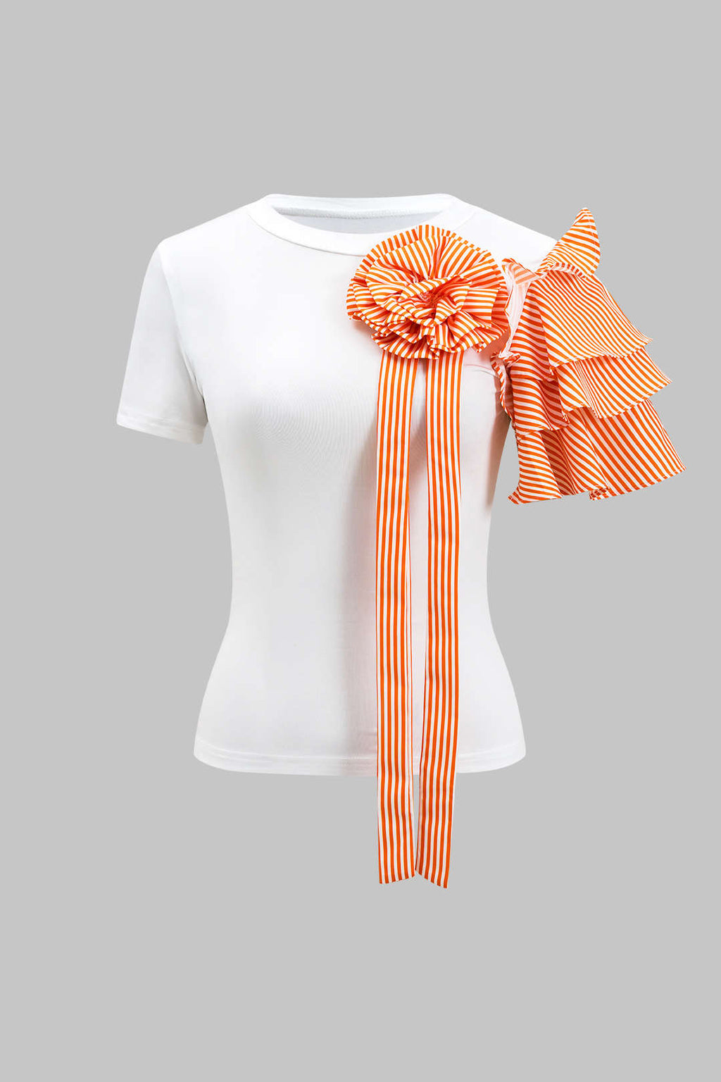 Blusa Rayas 3D con Flores y Pantalón Ancho con Botones