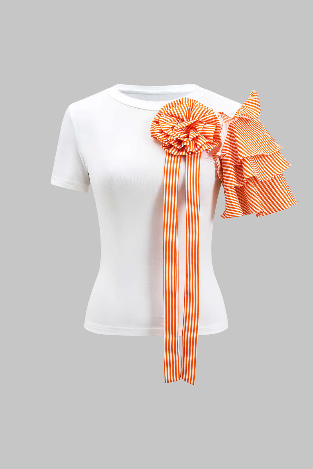 Blusa Rayas 3D con Flores y Pantalón Ancho con Botones