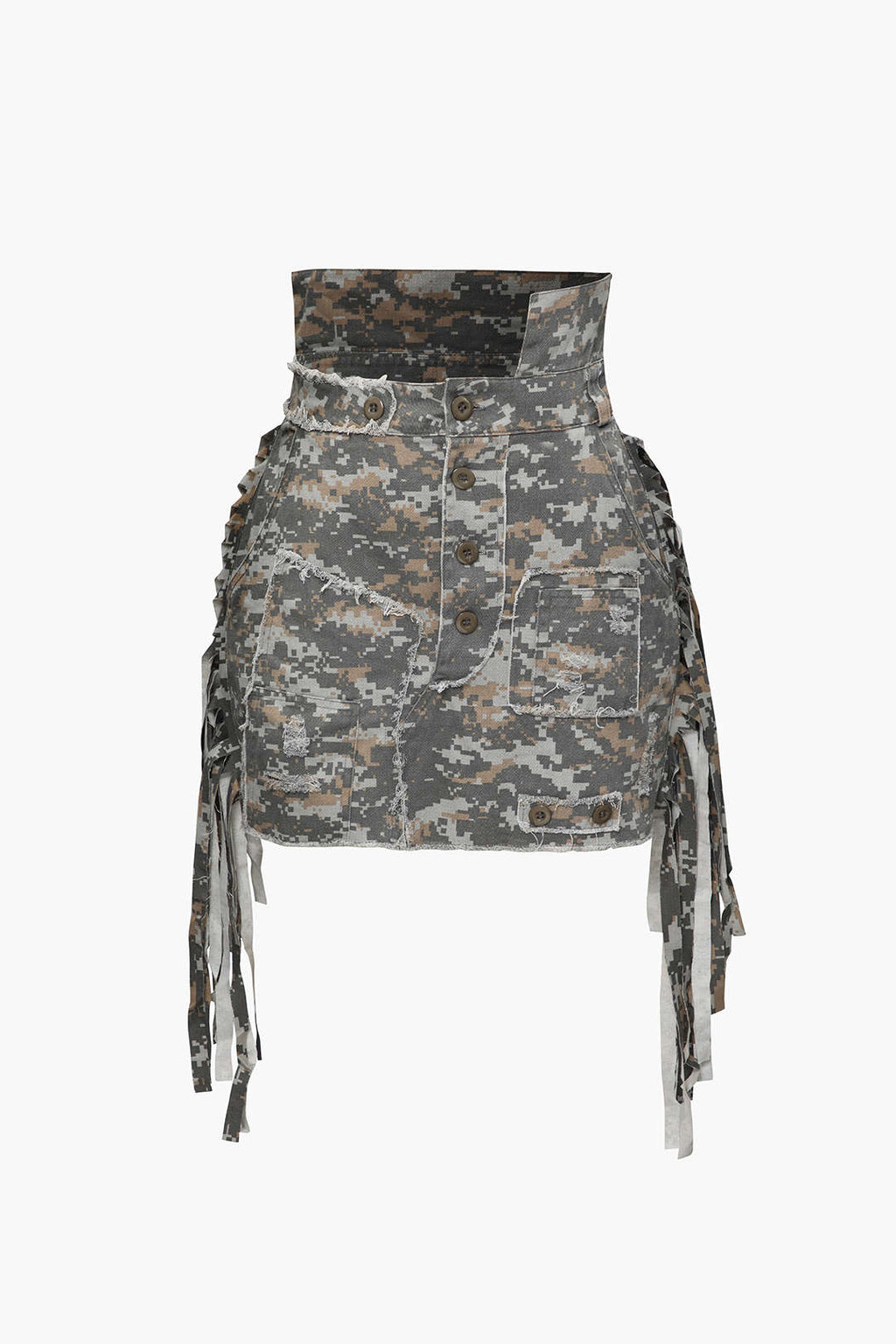 Falda Mini Camuflaje Deshilachada Con Flecos Y Encaje