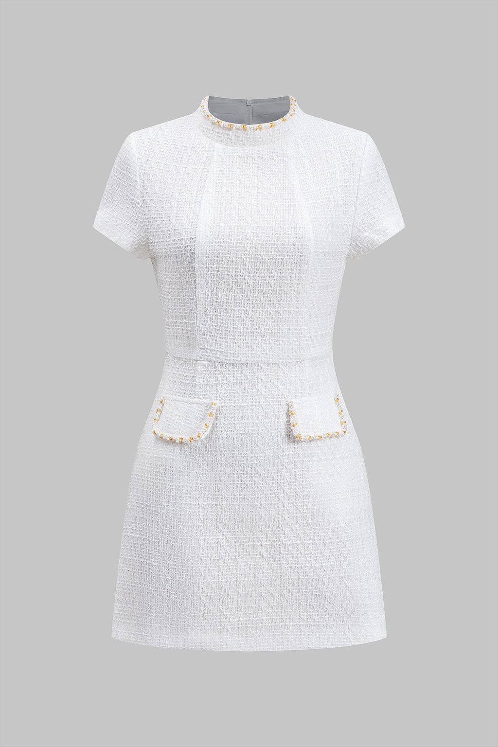 Vestido Mini Cuentas BolsilloFalso Cremallera MangasCortas