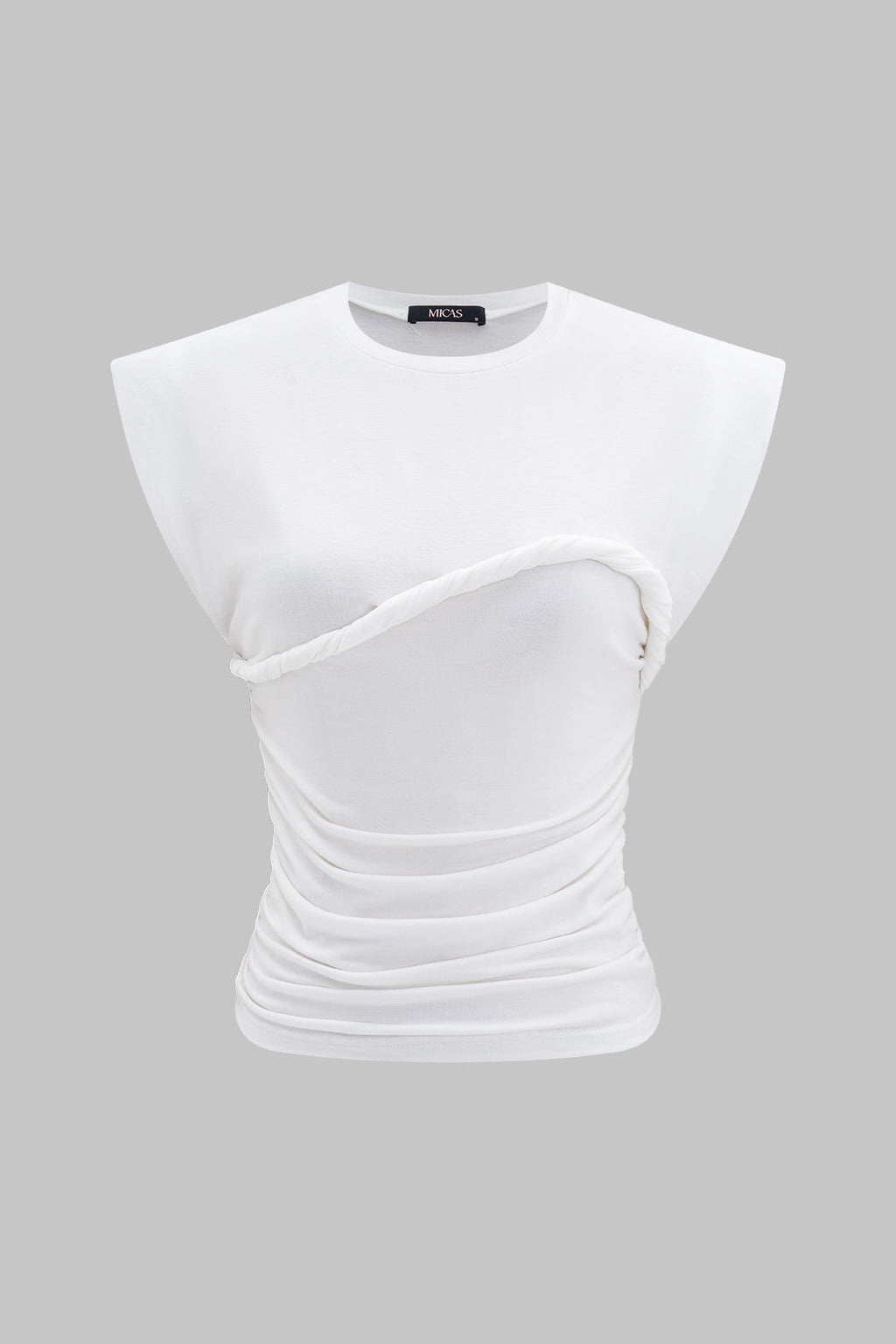 Camiseta De Algodón A Canalé Con Cuello Redondo Liso Diario