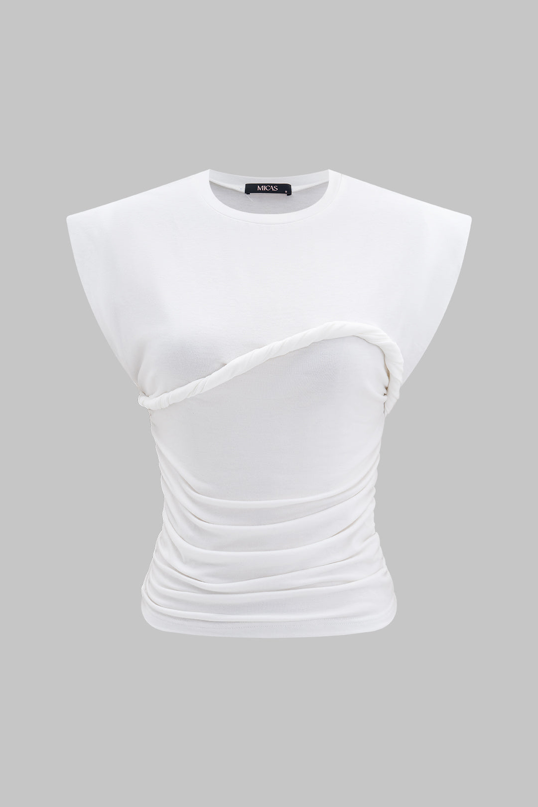 Camiseta De Algodón A Canalé Con Cuello Redondo Liso Diario